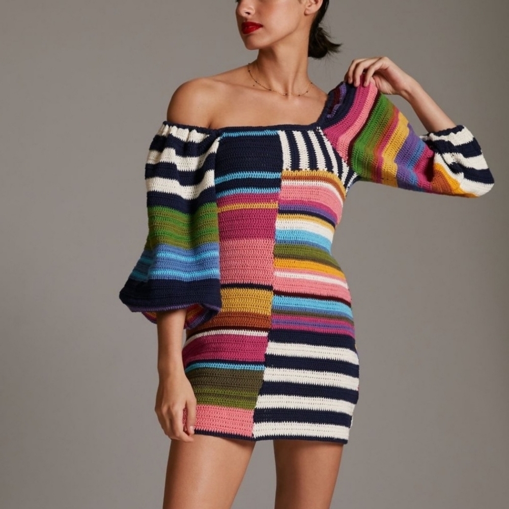 FARM Rio Mixed Stripes Crochet Mini Dress Size Small